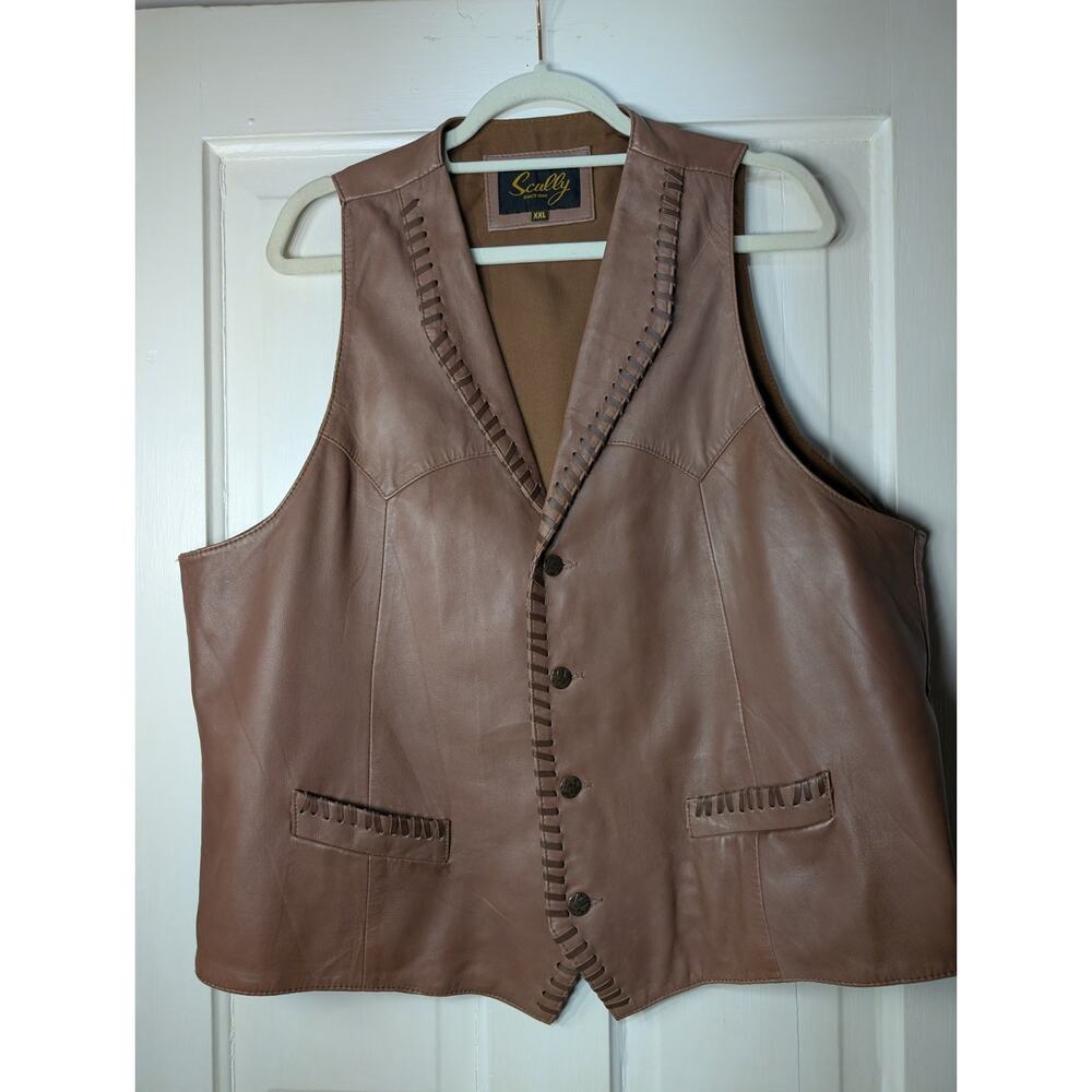 Scully Western Leather Brown Vest Men's Rustic Pockets Size XXL(C)